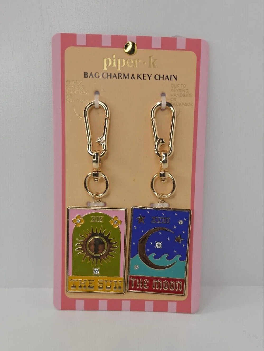 💙▪️piper k▪️ Uk Exclusive Sun & Moon Enamel Bag Charm Key Chains